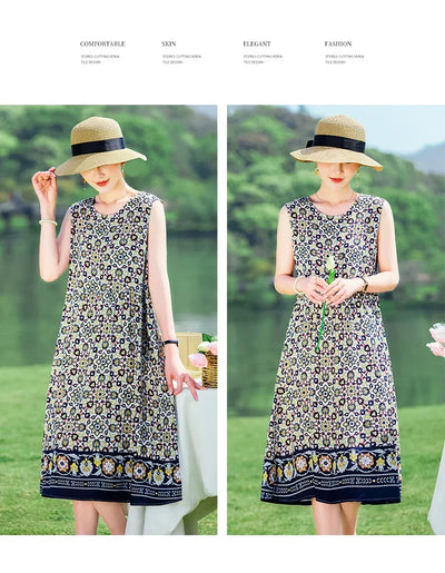 New 2024 Women Summer dresses print  Women  sleeveless Boho Beach Dress Vintage  Dresses  Sundress Beach Dress Tunic  Vestidos