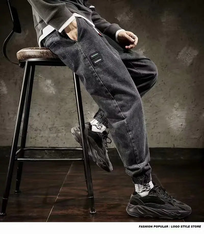 Spring Designer Fashion Men Jeans Retro Black Gray Vintage Casual Denim Harem Pants Ripped Jeans Men Wide Leg Taper Men Jeans
