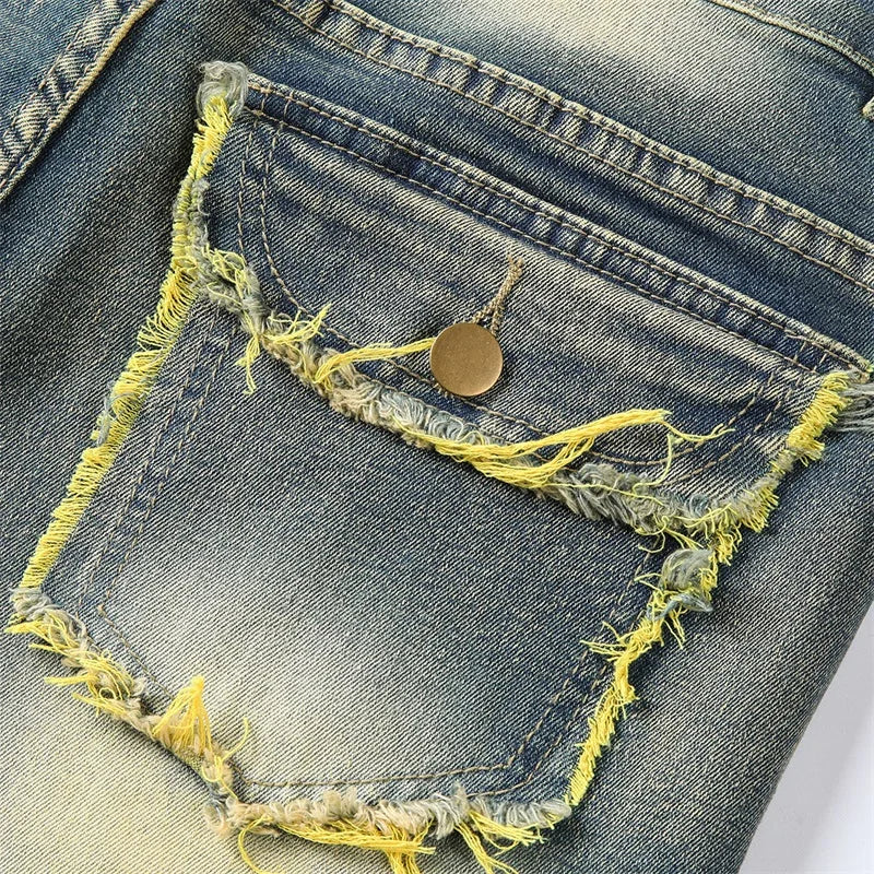 Men's Spring Autumn Casual Denim Pants Ripped Multi Pockets Slim Fit Jeans Trousers for Streetwear Punk Trendy Fashion Retro