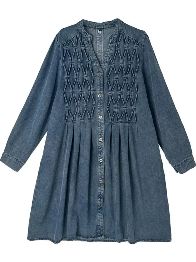 Denim Oversized Autumn Winter Long Sleeve Coat Women Ruffle Fashion Loose Pleated Ladies Jackets Retro Woman Jackets Coats