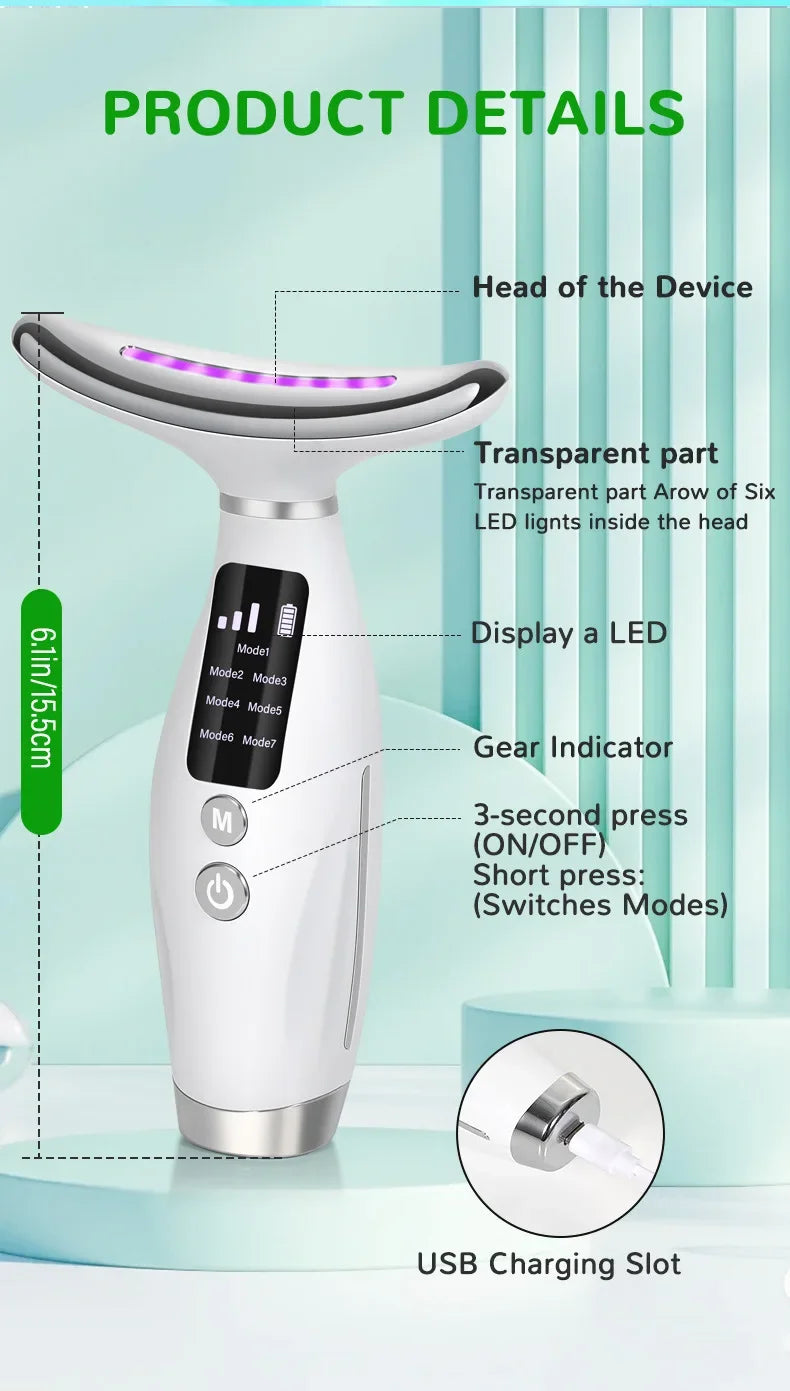 2025 EMS Micro-current Neck Face Beauty Device 7 Color Facial Massager for Enhanced Face Neck and Shoulder Care with Vibrating