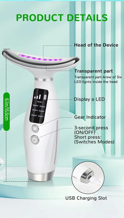 2025 EMS Micro-current Neck Face Beauty Device 7 Color Facial Massager for Enhanced Face Neck and Shoulder Care with Vibrating