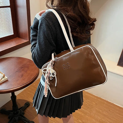 Designer Bowling Tote Women's Oversized Shoulder Bag, High-Capacity Office Handbag, Fashionable Minimalist Crossbody Purse