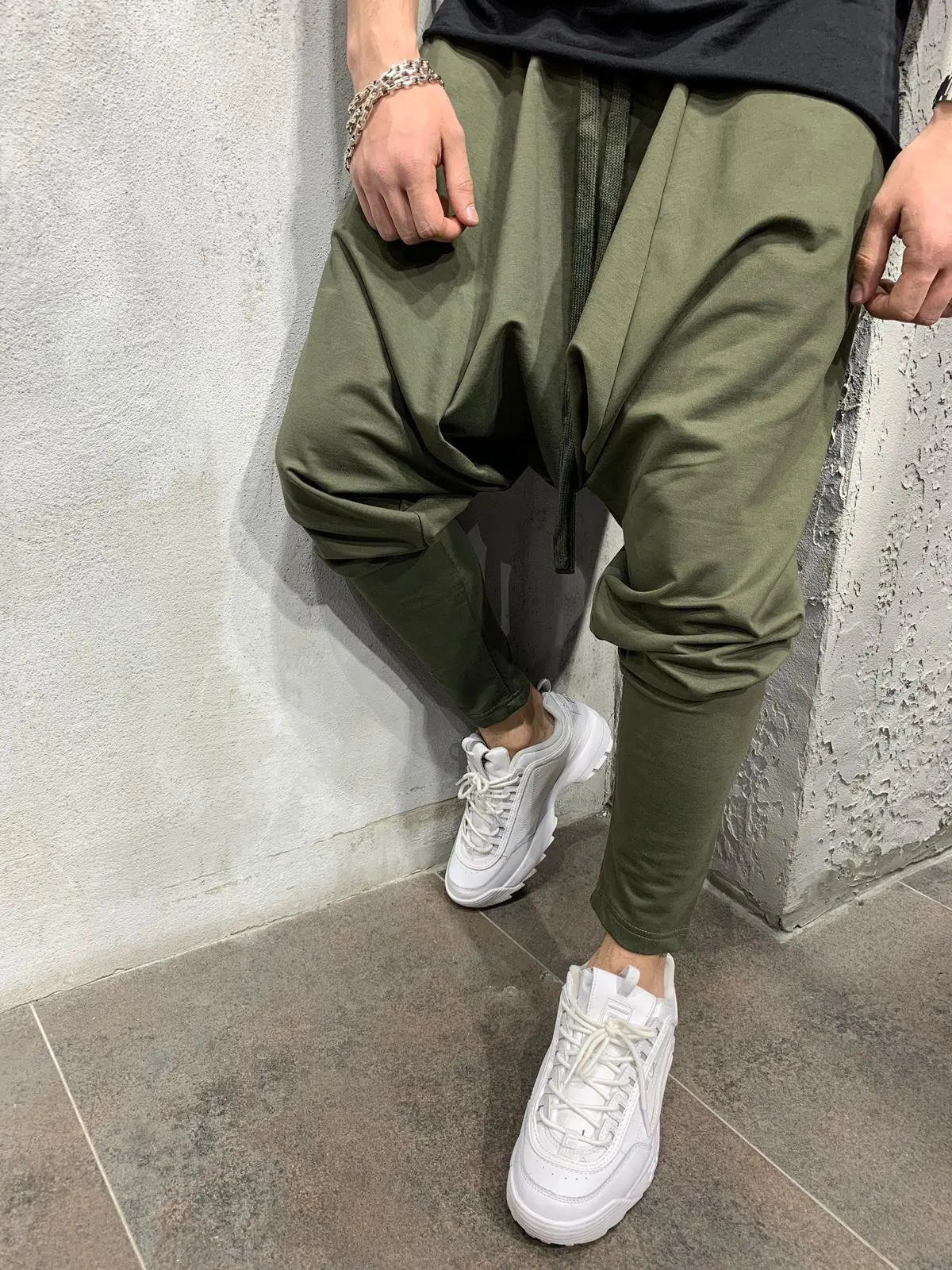 Men's Pants New Hip-hop Trend Trousers Loose Solid Color Small Feet Streetwear Sports Casual Harem Pants Full Length Trousers
