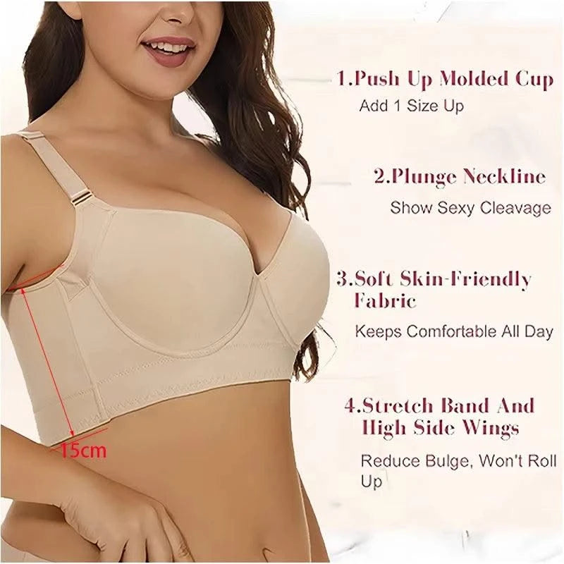 Dimmkof Full Back Coverage Push up Bras Women's Hide Back Fat Deep Cup Shapewear Fat Smoothing Uplift Underwire Bra For Big Bust