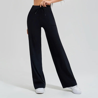 Women's High Waist Yoga Pants Gym Loose Running Yoga Pants Double Side Brushed with Pockets Pants Ties