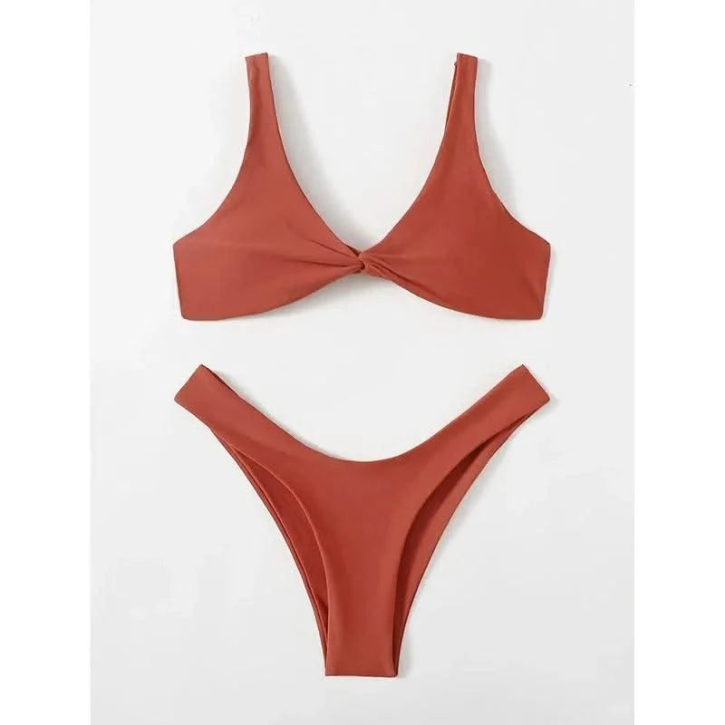 OIINAA Bathing Suit Women Solid Sexy Swimsuit Bow Tie Drawstring Lace Up Summer Bikini Set Two-pieces Beachwear Thong Biquinis