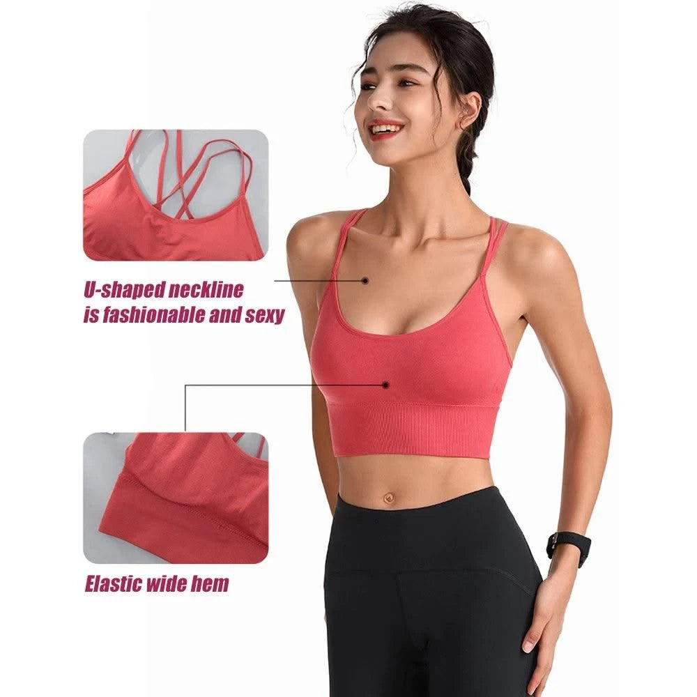 Women Strappy Sports Bras Padded Fitness Yoga Vest
