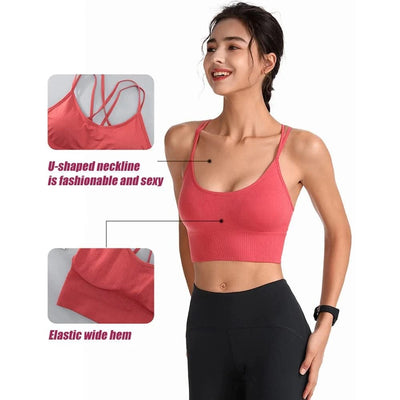 Women Strappy Sports Bras Padded Fitness Yoga Vest