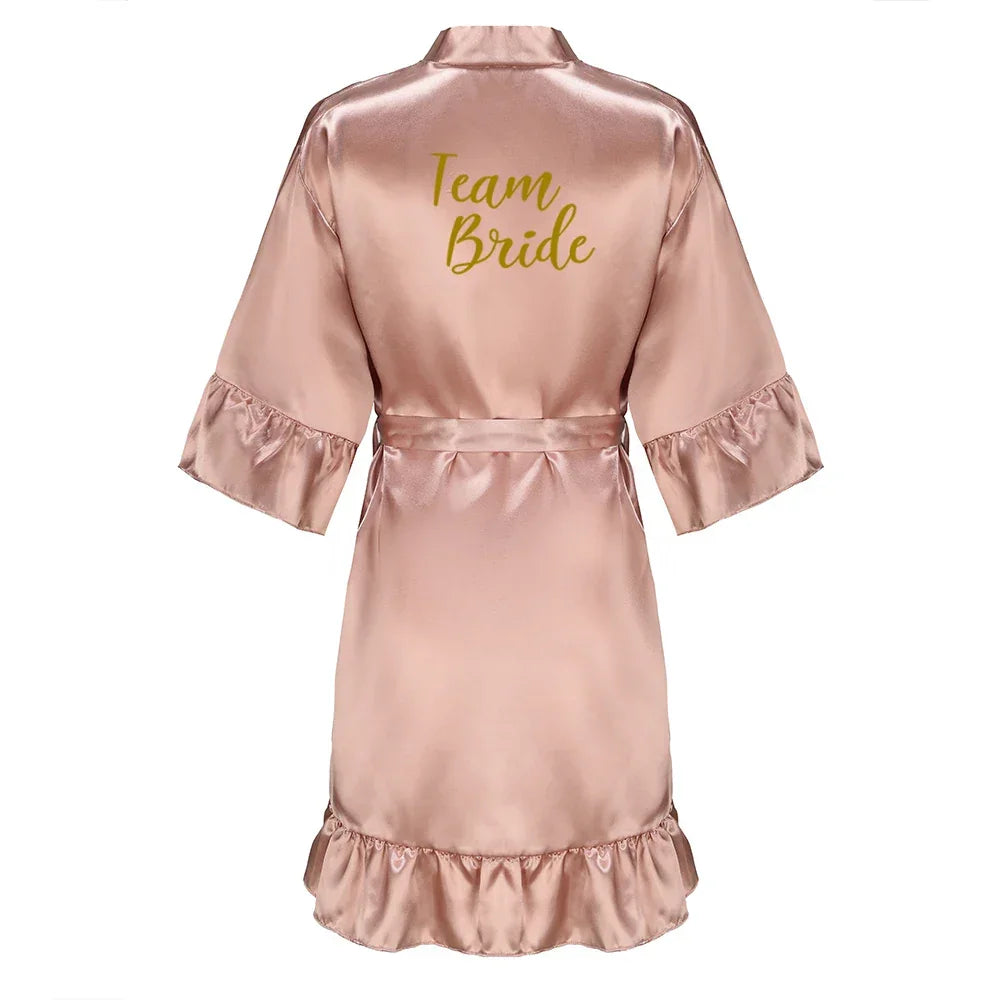Satin Silk Robes Plus Size Wedding Bathrobe Bride Bridesmaid Mother Maid of Honor Gown Women Ruffle Bathrobe