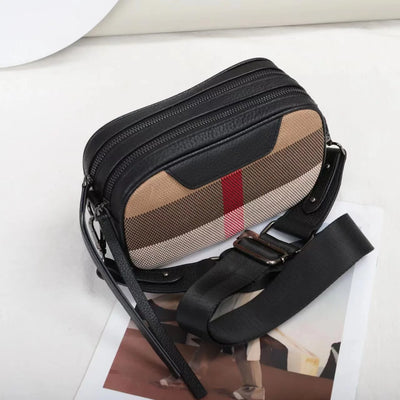 Genuine Leather Fashion Camera Bag Women Luxury Crossbody Shoulder Bags Messebger Canvas Brand Designer Handbags Square Black
