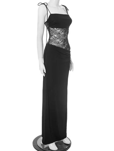 Lace-up Long Dresses For Women Evening Party Clothing Asymmetrical Lace Bodycon Vestidos De Mujer Sleeveless Robe Femme Été