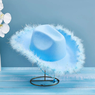 Women's Cowboy Hat, Adult Solid Color Furry Trim Wide Brim Hat Female Cap for Dating Party