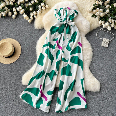 Women's Jumpsuit Elegant Sexy Suspender Printed Jumpsuits Casual Hip Waist Overalls Romper For Women Spring Summer 2024