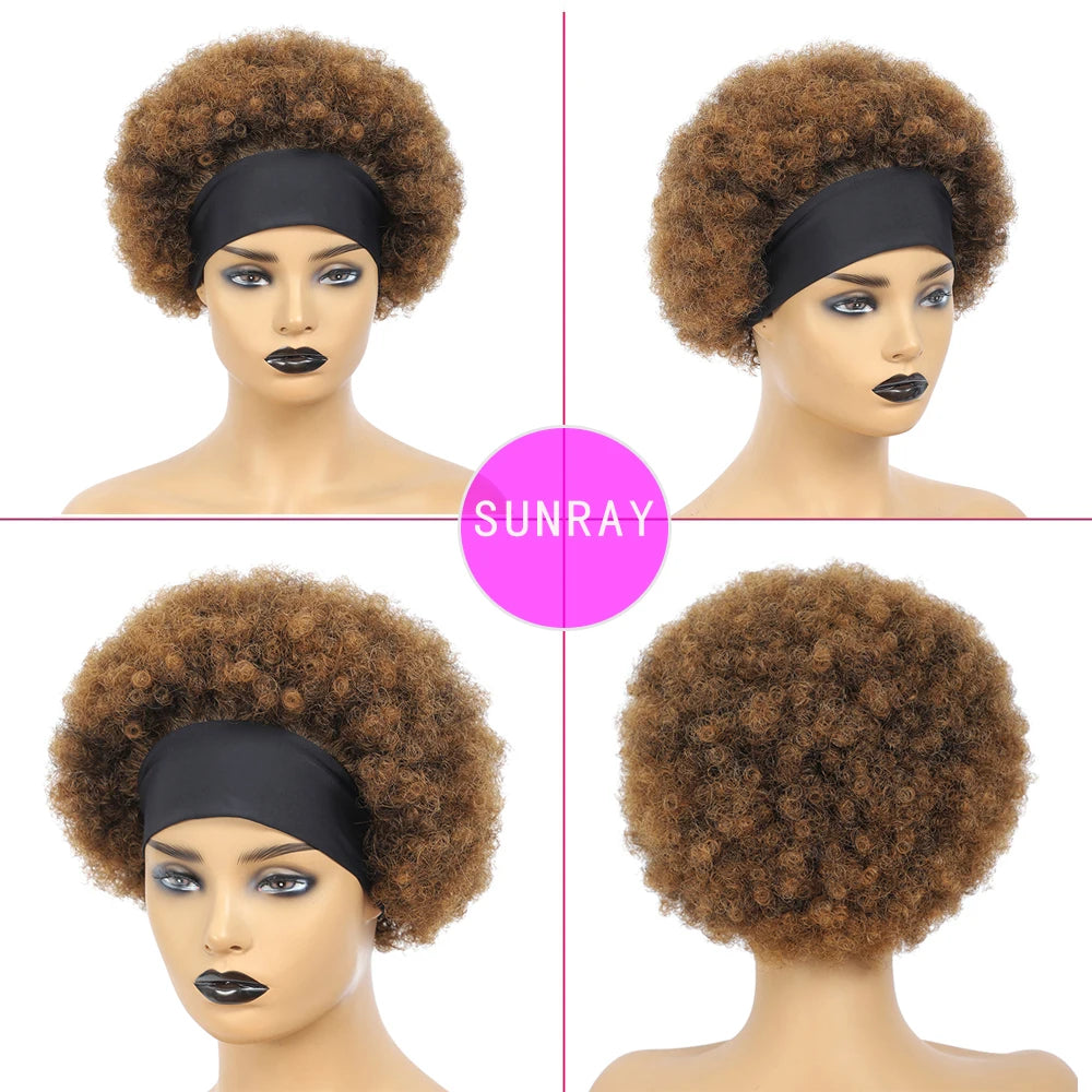 Short Curly Headband Wig Human Hair Wigs For Women Afro Kinky Curly Full Machine Made Brazilian Remy CheapTurban Wigs Wigs