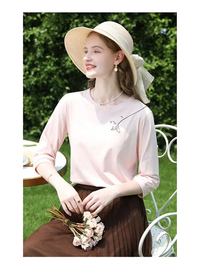 I BELIEVE YOU T-shirts for Women 2024 Autumn New Graphic Gentle Embroidery Three Quarter Sleeve Chic Base Clothing 2243015764