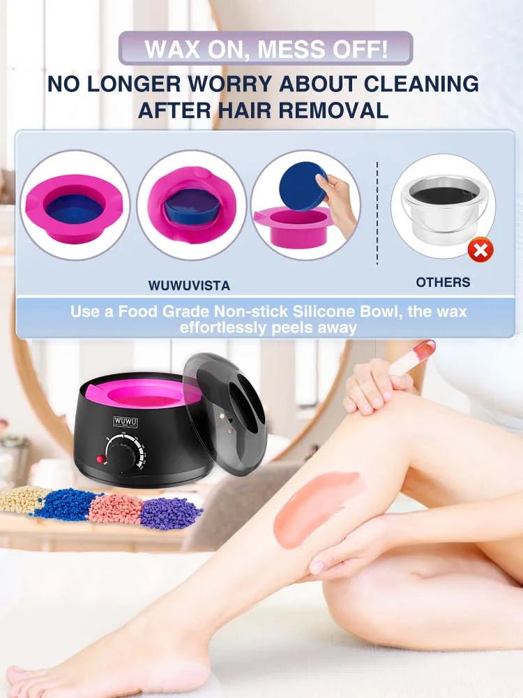 Waxing Kit UK Plug(11 items) WUWUVISTA Hair Removal Wax Kit Wax Melt Warmer Waxing Beads Face/Brazilian/Full Body/Bikini