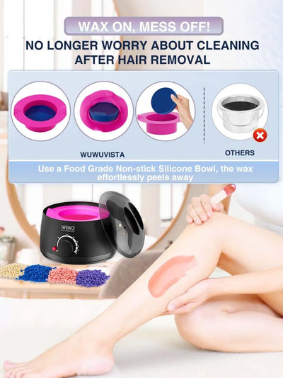Waxing Kit UK Plug(11 items) WUWUVISTA Hair Removal Wax Kit Wax Melt Warmer Waxing Beads Face/Brazilian/Full Body/Bikini