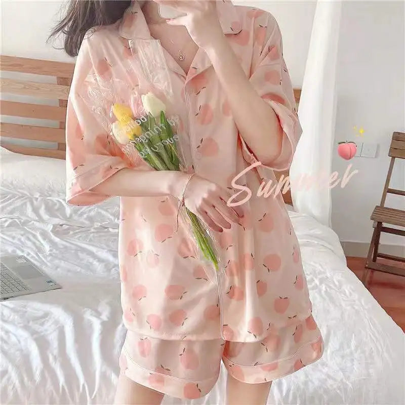 New Women Sleepwear Cartoon Pajamas Female Short  Pants Short Sleeved Summer Spring Loungewear Fashion Home Clothing Homewear