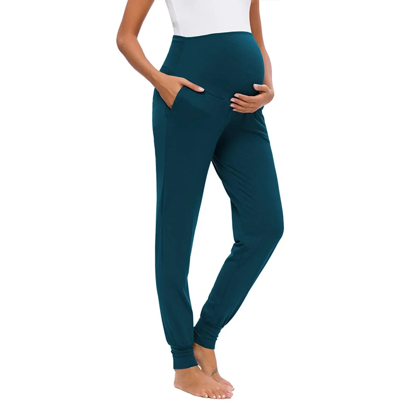 Spring Maternity Women's Casual Pants Premama Solid High Waist Strechy Lounge Trousers For Pregnant Women Joggers With Pockets