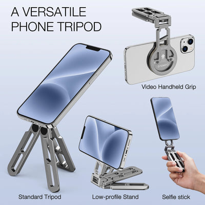 Magnetic Phone Holder Magsafe Tripod with Arca-Swiss Cold Shoe for Phone Vlog Foldable Desktop Phone Mount for Travel