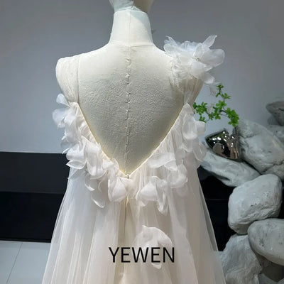 Bohemian Wedding Dresses Sleeveless A-Line Beach With Handmade Flower Bride Dress YW0832