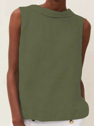 Summer Solid Cotton Linen Women's Top Simple Sleeveless O-neck Casual Blouses & Shirts Female Trendy Fashion Office Tops Ladies