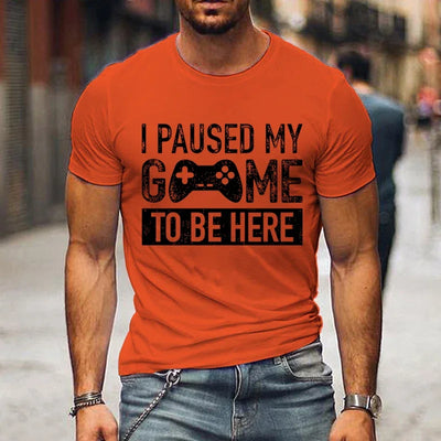 T Shirts for Men Luminous Graphic T Shirts I Paused My Game To Be Here Print T-shirts Gamer Lovers Clothing Hip Hop Streetwear