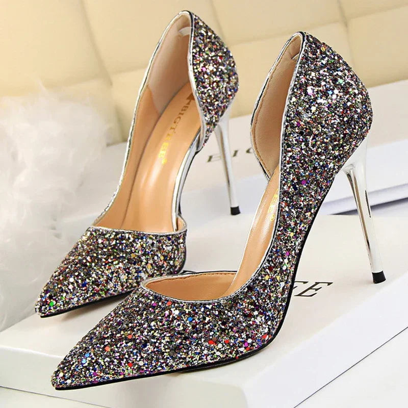 BIGTREE Shoes Champagne Women Pumps Sequin Wedding Shoes Stiletto High Heels Women Shoes Luxury Party Shoes Pumps Plus Size 43