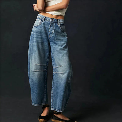 Hirigin Wide Leg Baggy Jeans Women Casual Loose Mid Waist Denim Pants 90s Boyfriend Denim Bloomers Girlfriend Barrel Jeans