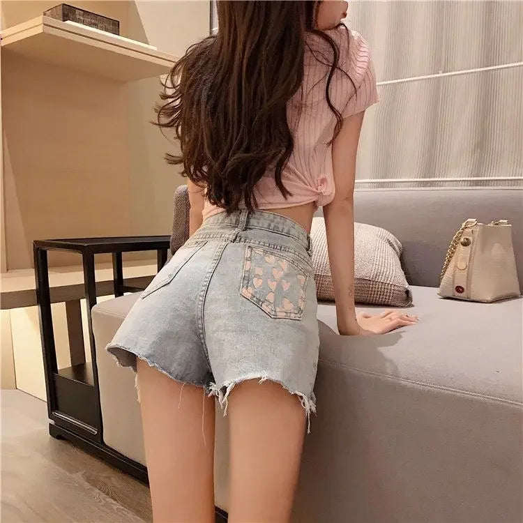 Women's Shorts Graphic Blue Short Pants for Woman To Wear Sexy Denim Jeans Print Design Low Price Youthful Korean Style Clothing