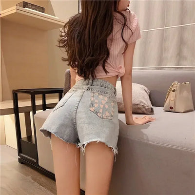 Women's Shorts Graphic Blue Short Pants for Woman To Wear Sexy Denim Jeans Print Design Low Price Youthful Korean Style Clothing