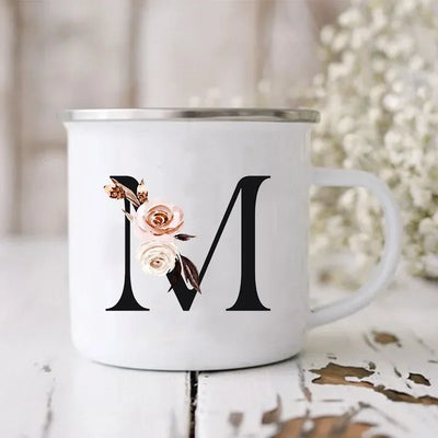 Initial Letter Print Mugs Enamel Creative Coffee Cups Drinks Wine Juice Milk Cup Vintage Home Office Handle Drinkware Best Gifts