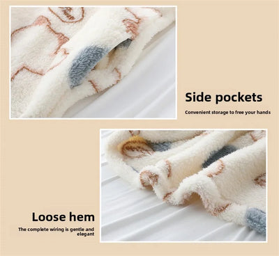 Autumn Winter Wearable Outdoors Loungewear Women Flannel Long Sleeve Cartoon Pullover Nightgown Lady Style Female Sleepwear