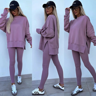 Lounge Sets for Women Two Piece Travel Outfits Sweatsuits Autumn Winter Fashion 2024 Trendy Loose Oversized Tee Tight Trousers