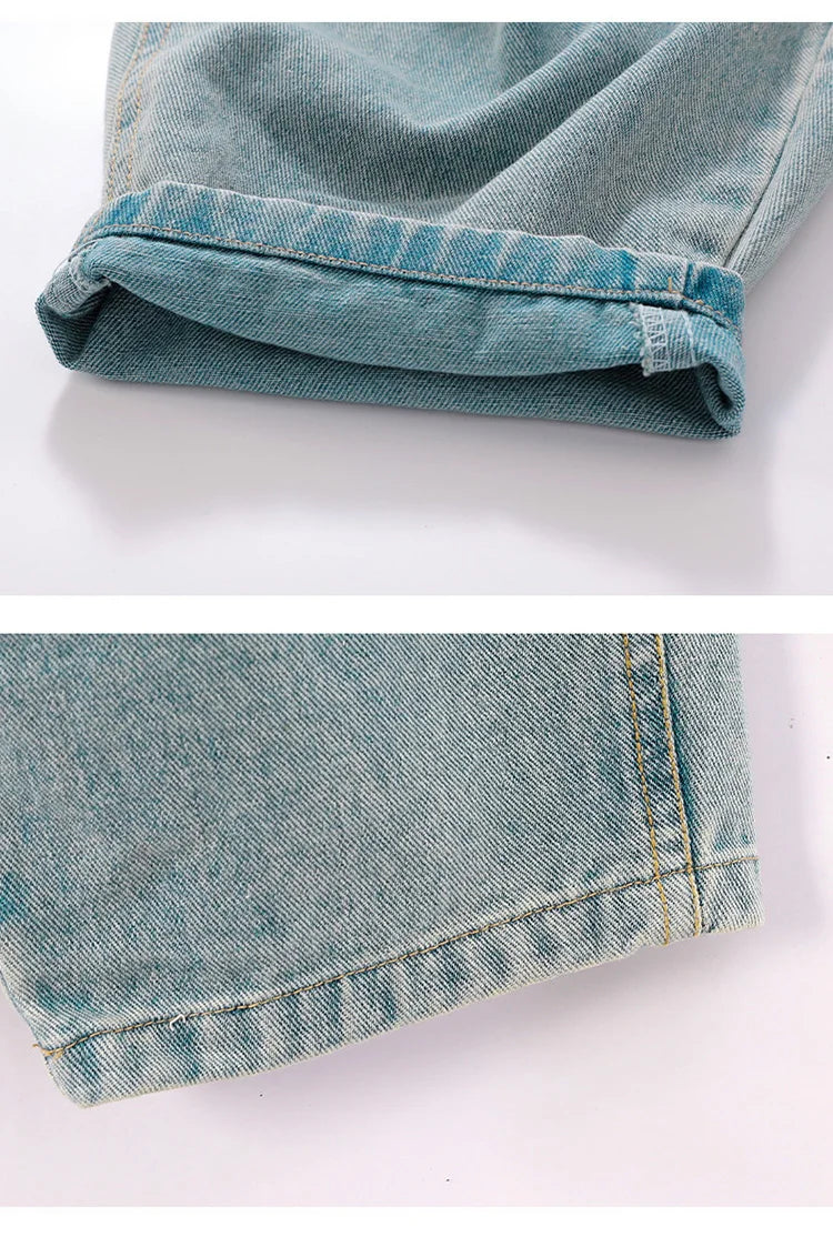 High Quality Luxury Kids Designer Jeans Pants for Children Boy Loose Straight Stylish Denim Trousers 4 5 6 7 8 9 10 11 12 13 14Y