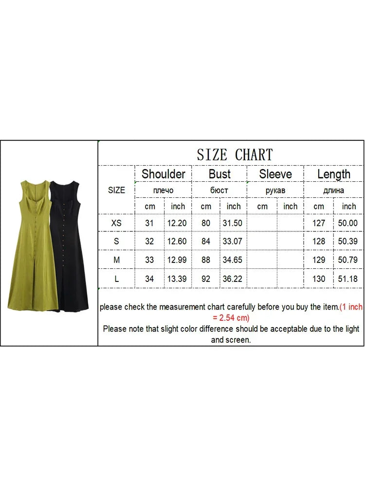 TFMLN Women's A-line Long Dress Elegant Square Neck Sleeveless Wide Sling Maxi Dresses 2025 Summer Lady Commute Button Dresses
