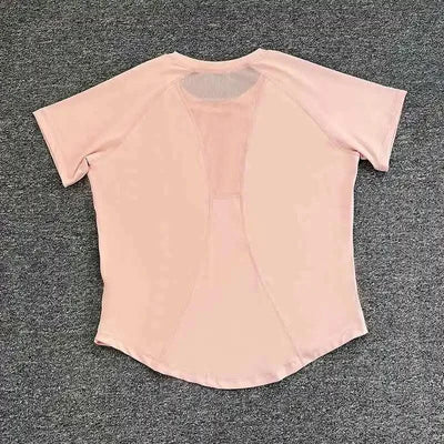 Women's sports T-shirt for running and yoga, loose mesh breathable outdoor cover-up, quick-drying thin fitness short-sleeved top