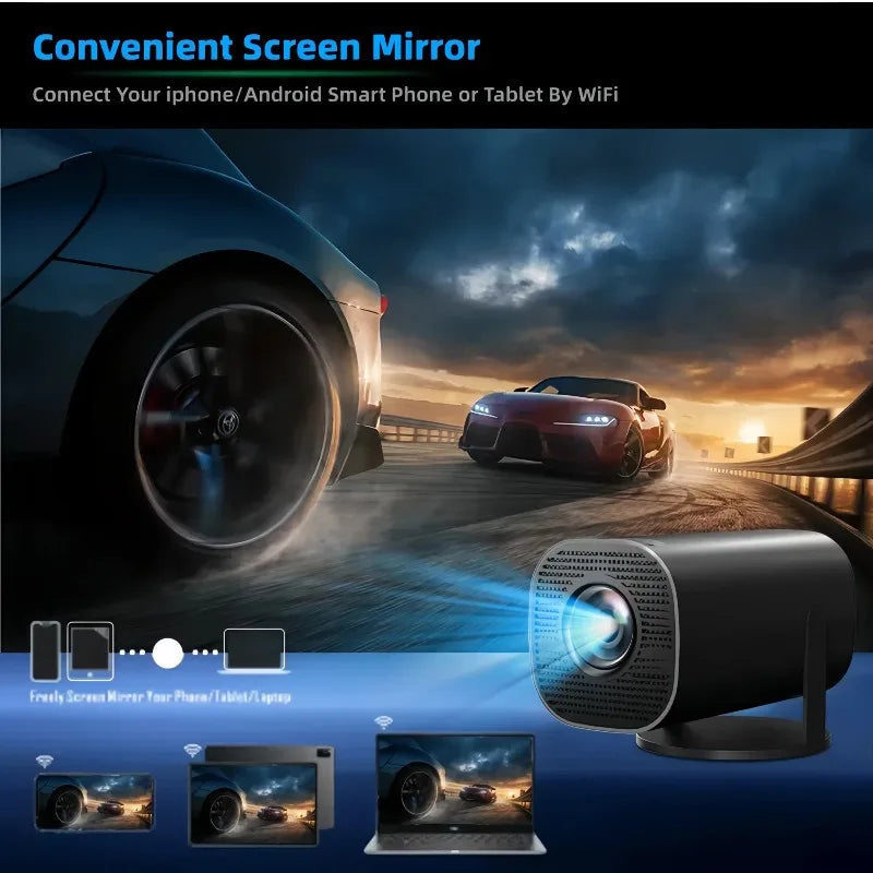 Mini Portable Projector Home Cinema 1080p HD 4k Android 11 Projector with WiFi 6 and Bluetooth Smart Pocket Outdoor