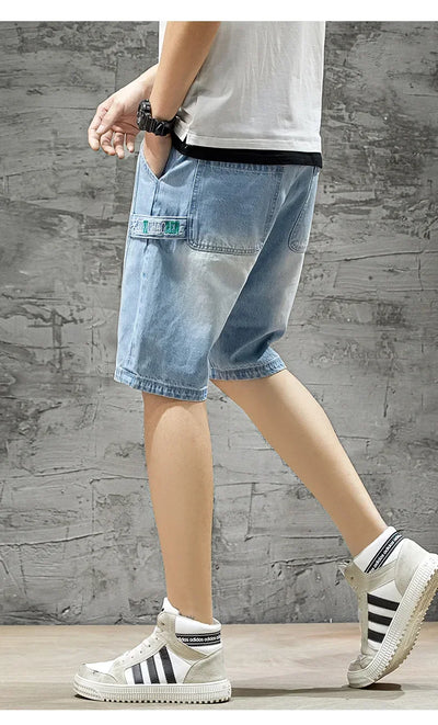 Summer Denim Shorts For Men Trendy Ripped Elastic Waist Loose Fit Casual Jeans 5 Minute Length Middle Pants