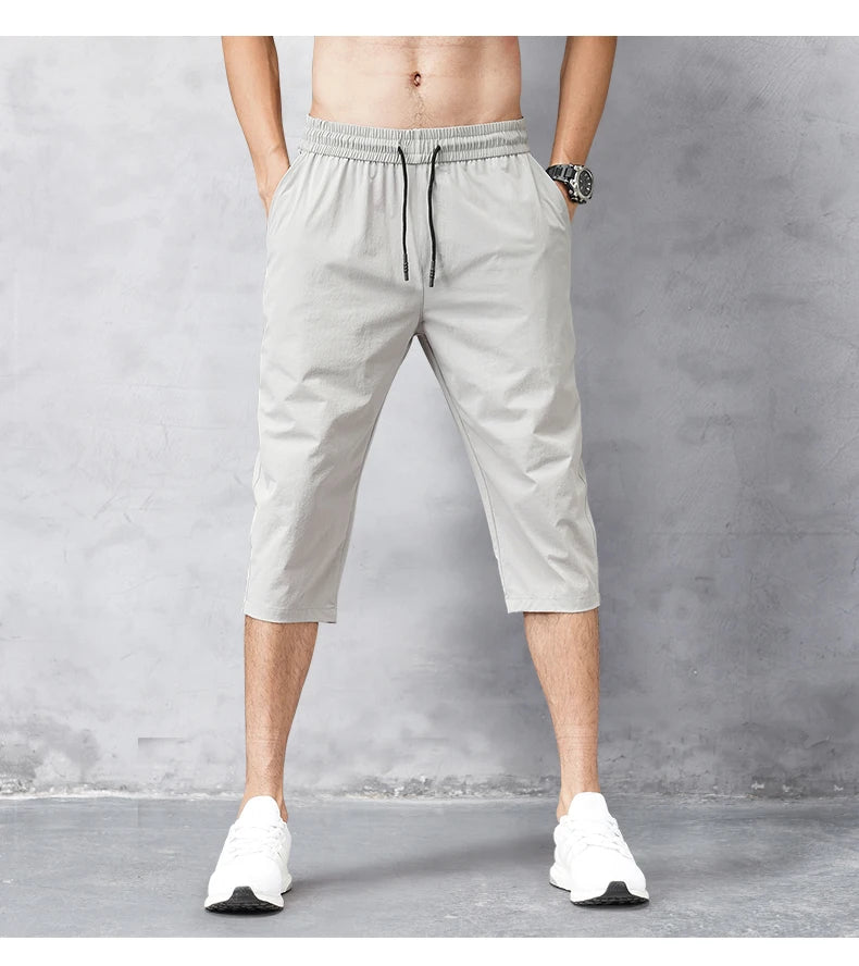 Summer Cropped Trousers for Men, Ice-Feel Breathable Stretch Trousers, Casual Versatile Shorts