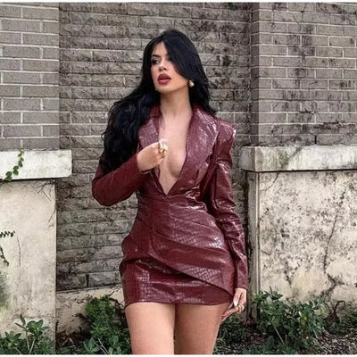 Sexy Pu Leather Women Maxi Dresses Fashion Sleeveless Backless Pleated Hip Package Female Robe Chic Ladies Party Evening Dress