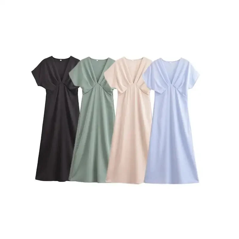 Women's 2025 New Dresses Summer Elegant Fashion Slim V-neck Street Holiday Long Dress Young Women Chic Comfortable Dress