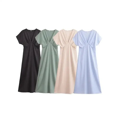 Women's 2025 New Dresses Summer Elegant Fashion Slim V-neck Street Holiday Long Dress Young Women Chic Comfortable Dress