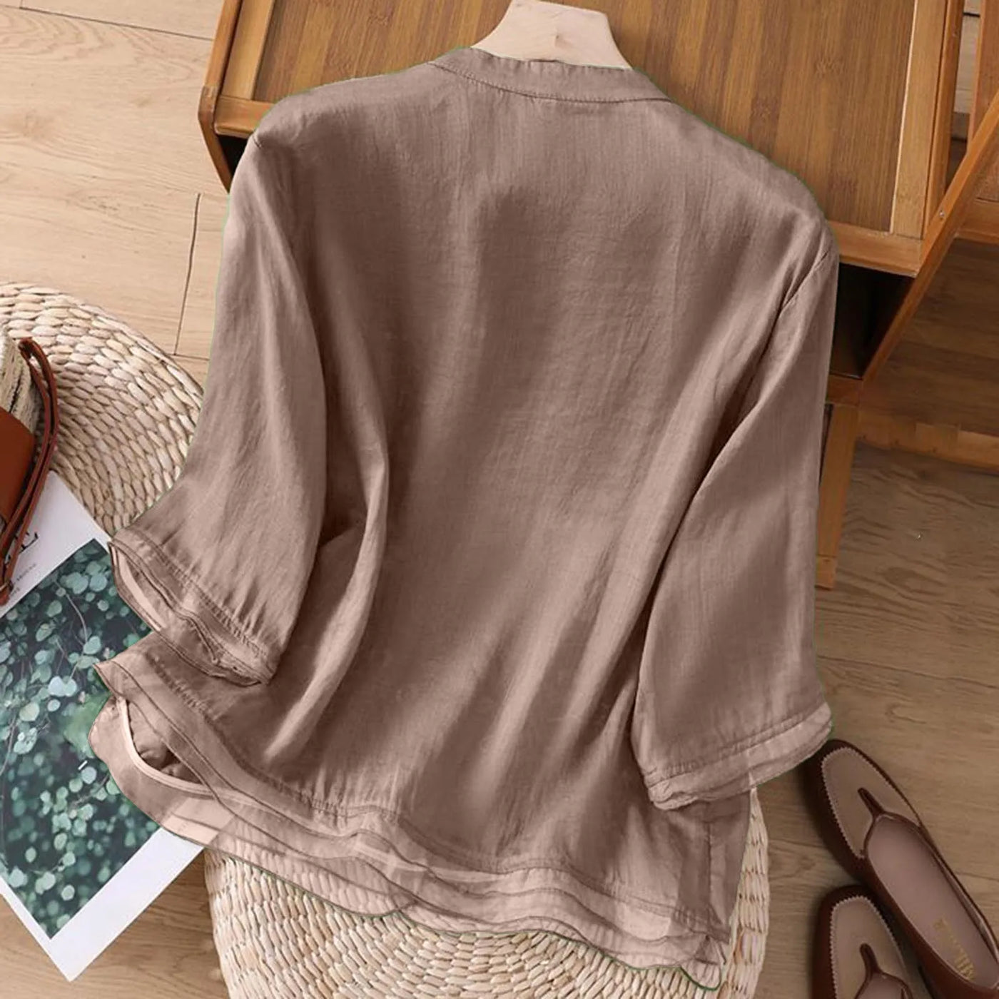 3/4 Sleeve Cotton Linen Shirts For Women 2025 Summer Boho Retro Embroidered Tops Dressy Casual Trendy Vacation Blouse Y2K Tops