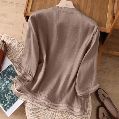 3/4 Sleeve Cotton Linen Shirts For Women 2025 Summer Boho Retro Embroidered Tops Dressy Casual Trendy Vacation Blouse Y2K Tops