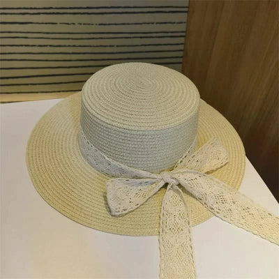 Bucket Hat Beach Summer Straw Hats for Women Flat Top Ribbon Bowknot Elegant Luxury Straw Women Summer Hats Sombreros De Mujer