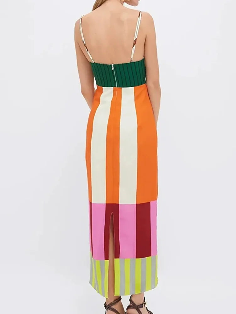 Women Loungewear Fashion Backless Maxi Dress Summer Print Holiday Sleeveless Deep V-Neck Elegant Ladies Party Dress Dropshipping