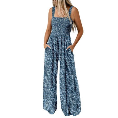Summer Sexy Sling Jumpsuits Women'S Fashion Printed Loose Pencil Pants Casual Streetwear Elegant Party Female Spaghetti Rompers
