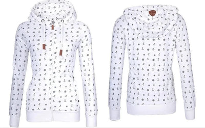 NEW Women Hooded Fleeces Oversize Sea Anchor Print Zipper coat Jumper Casual Sweatshirt Tops Autumn long sleeve hooded sw